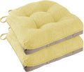Chair Cushions for Dining Chairs Set of 2, 18"x18"x3", Yellow | Non-Slip with Ties, Tufted, Faux Linen, Seat Cushions for Dining Room Kitchen Breakfast Nook Indoor Home Office Living Room by FlyGulls