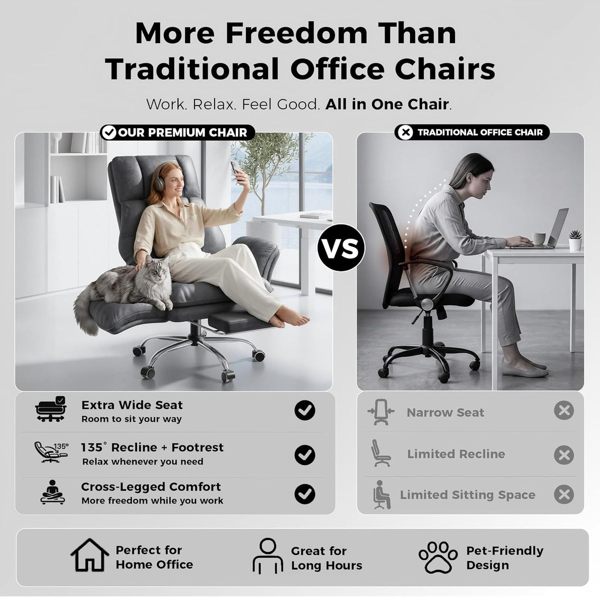 Big and Tall Office Chair, Flip Armrests for Pets & Cross Legged Sitting - Image 3