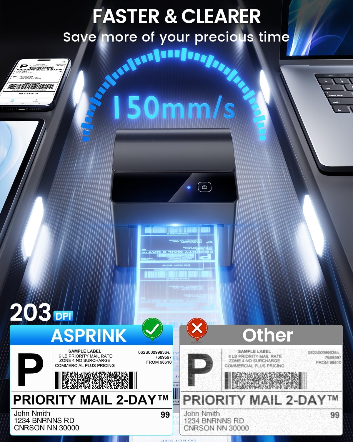 Bluetooth Shipping Label Printer with 750 Pcs Labels - Image 4