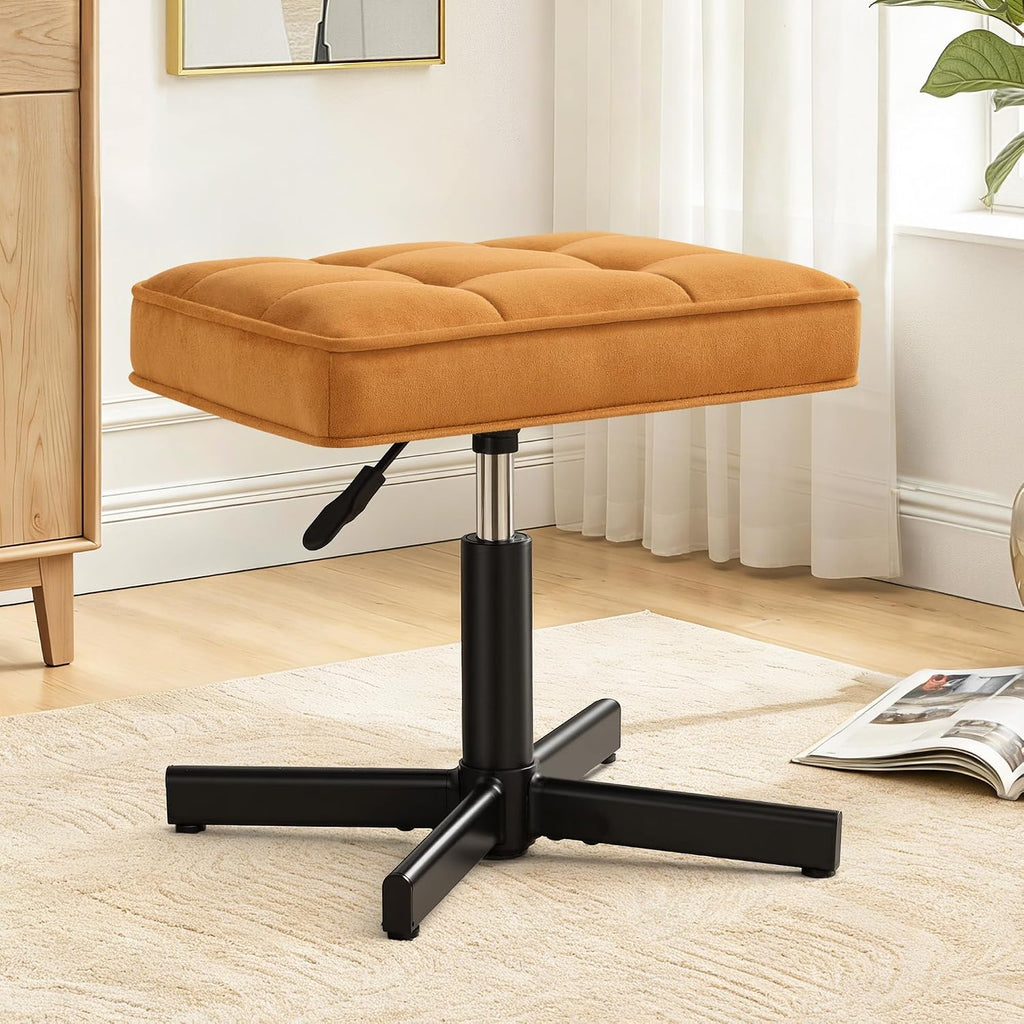 LUE BONA Adjustable Vanity Stool, 15''-19.5'' Foot Rest Under Desk, 360° Swivel Vanity Chair for Makeup Room, Ginger Yellow Upholstered Suede Ottoman for Bathroom & Living Room, 300lbs by LUE BONA