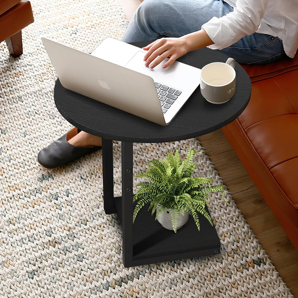 Small Side Table End Table, C-Shaped Wood Coffee Table TV Tray for Eating Couch Tables for Small Space, Living Room, Bedroom, Couch (Black 2 Pack) - Image 5