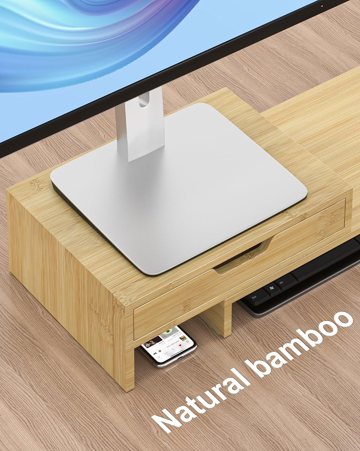 Epesoware Dual Monitor Riser with Two Drawer for Desk, No Assembly Required - Image 2