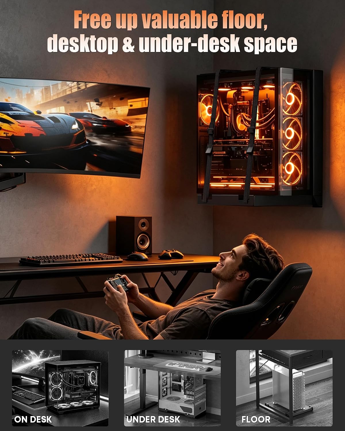 Heavy Duty PC Wall Mount for Most Mid Towers & Gaming PC Cases, Load 66lbs - Image 2