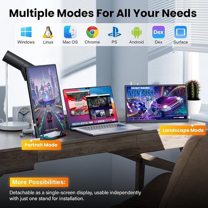 Upgraded Detachable 15.6" Laptop Screen Extender,FHD 1080P IPS Triple Portable Monitor for Laptop, Multiple Screens Design Monitor Extender for 13"-17.3" Laptops (Mac, Wins, Android, Dex) - Image 5