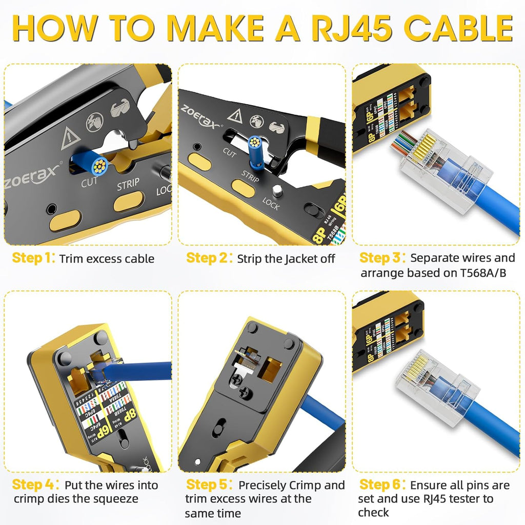 RJ45 Crimping Tool Ethernet Crimp Tool Crimper, Yellow - Image 9