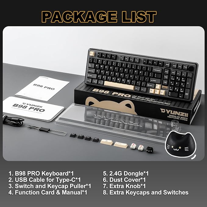 YUNZII B98 PRO 96% Wireless Mechanical Keyboard (Black, Milk Switch) | QMK/VIA, with Numpad, Dual-Style Knob Design, Creamy Pre-Lubed Switches, Hot Swap, Gasket Mount, RGB for Gaming/Win/Mac - Image 9