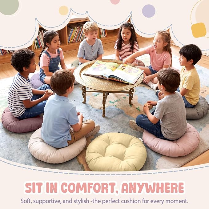 Fumete 8 Pcs Round Floor Cushions for Classroom Kids,Morandi | 16 Inch Diameter, Students Flexible Seating Pillows, Home Daycare School Reading Yoga Meditation, Soft Cushioned - Image 5