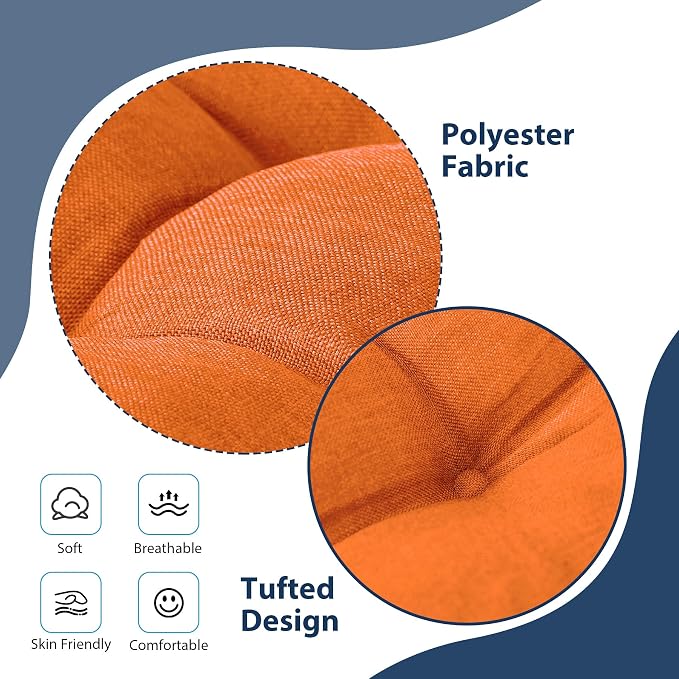 IASEAHK Chair Cushions for Dining Chairs, Seat Cushions for Kitchen Chairs, Indoor Seat Cushions with Ties, Tufted Foam Chair Pads, Non Slip Chair Cushions Set of 6, 15.5" x 15.5" x 4", Orange - Image 3