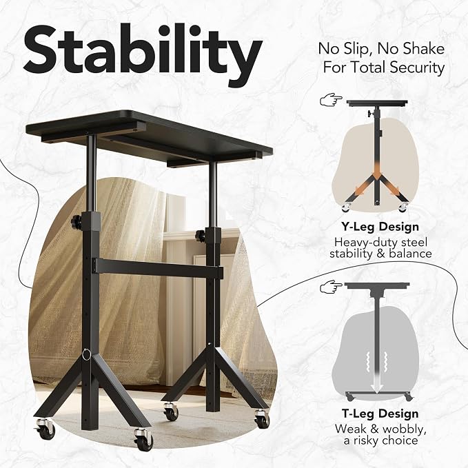 HUANUO 32'' Small Standing Desk Adjustable Heigh, Mobile Stand Up Desk with Wheels, Portable Rolling Desks for Walking Pad and Treadmill, Computer Laptop Desks for Home Office Space - Image 5