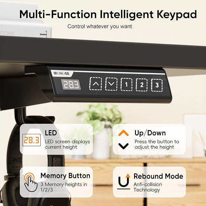 Monomi 79" Large Electric Standing Desk,Height Adjustable for Two-Person | Ergonomic Home office Computer Desk Workstation,Gaming Desk with Memory Height,Headphone Hooks,Anti-Collision,Black - Image 5