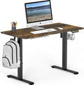 SHW 48-Inch Electric Height Adjustable Sit to Stand Desk, Rustic Brown | with Hanging Hooks and Cable Management, Black Frame and Rustic Brown Top by SHW