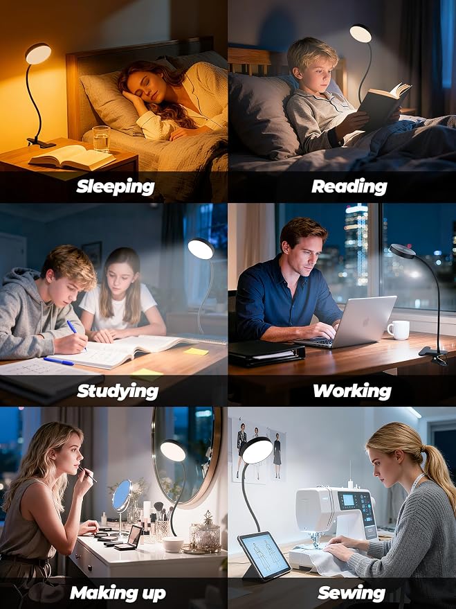 Clip on Light,10 RGB Colors+10 Brightness Small Desk Lamp with Clamp Light | 500 lm Bright 72 LED Desk Light, USB Adapter Reading Lights for Books in Bed/Headboard/Bedside Table/Bedroom/Dorm/Home Office - Image 6