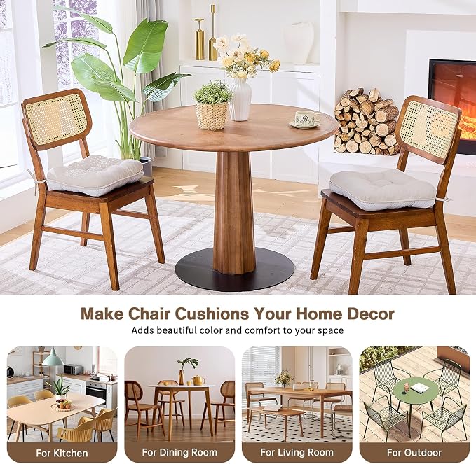 BETU Chair Cushions for Dining Chairs Set of 2,3.5" Thick Kitchen Table Chair Pads with Ties,Non Slip Backing and Covers, Seat Cushion for Dining Room,Bar,Patio Chairs,15.5"X15.5"X3.5",Beige - Image 8