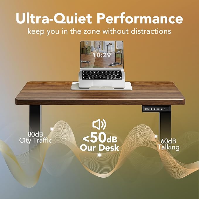 HUANUO 32x19 Inch Small Electric Standing Desk, Adjustable, Black Walnut | 176 Lbs Capacity, Rounded Corners, Wheel-Ready Feet, Compact Desktop, Apartment Workspace, 28.3–46.5 Inch Height Range - Image 6