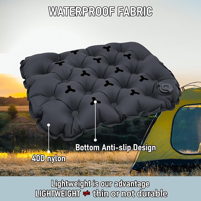 Inflatable Seat Cushion, Lightweight Stadium Seat Pad, Travel Air seat Cushion Anti-Slip for Airplane, Long Flights, Hiking, Climbing, Home and Camping, Compact Air Cushion,Black - Image 2