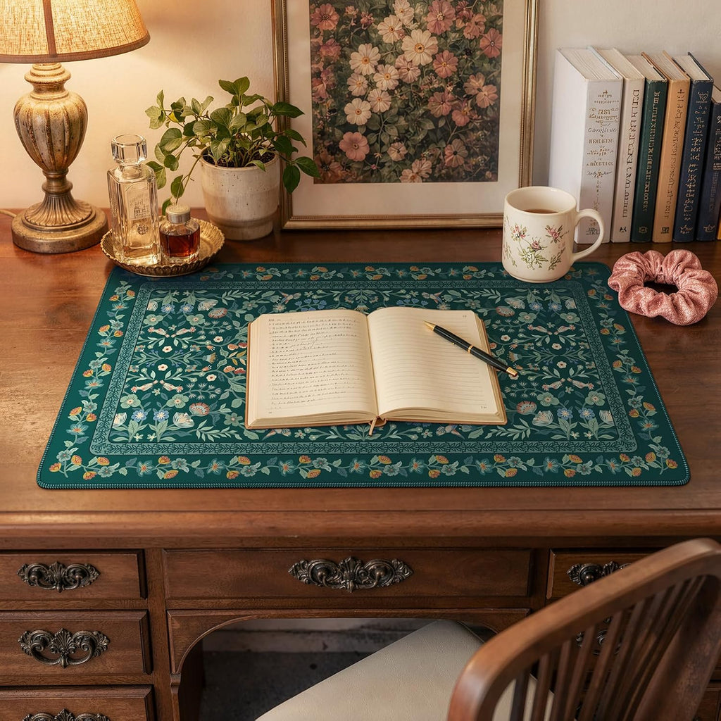 iCasso Aesthetic Flower Mouse Pad,23.6x13.7in,Deep Green - Image 6