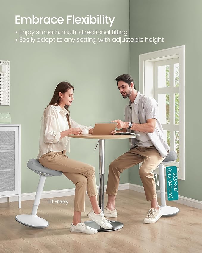 SONGMICS Ergonomic Wobble Stool, Height Adjustable Standing Desk Stool 23.3-33.1 Inches, Swivel Balance Chair with Non-Slip Base, Saddle Seat, for Active Sitting, Office, Home, Dove Gray UOSC008G01 - Image 4