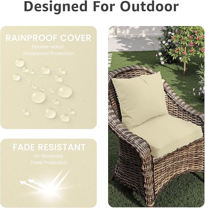 PatioGlow Outdoor Seat Cushion Set 24 x 24 x 4 Inch, Waterproof & Fade Resistant Patio Furniture Cushions with Removable Cover and Ties, Thick Deep Seating Pads for Outside Chair Sofa Couch, Yellow - Image 3