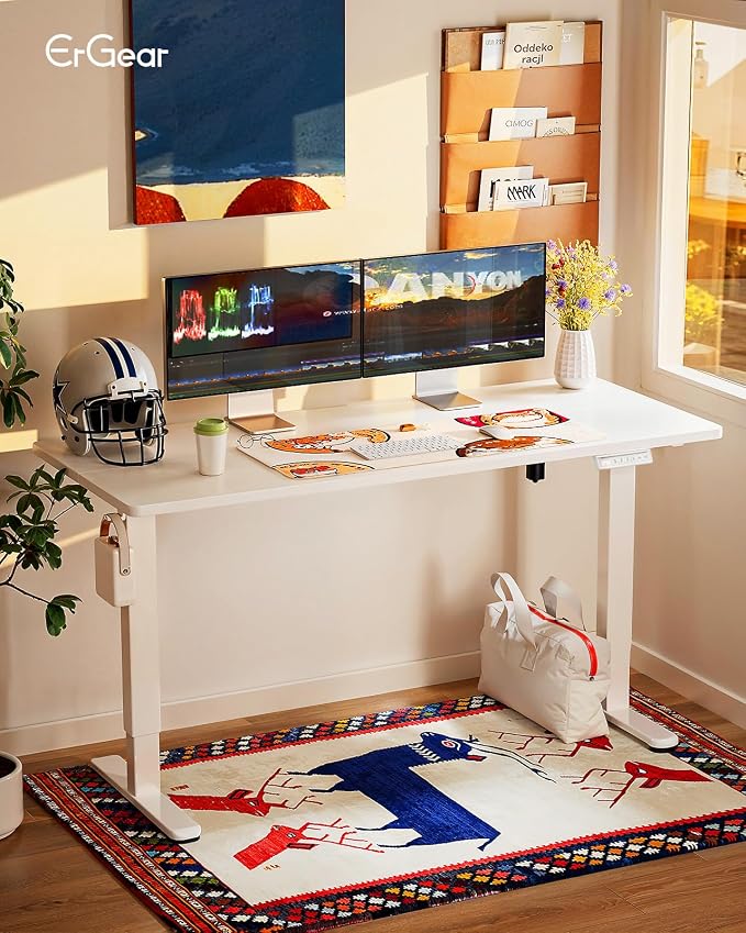 ErGear Height Adjustable Electric Standing Desk, 63 x 28 Inches Sit Stand up Desk, Memory Computer Home Office Desk, White - Image 2
