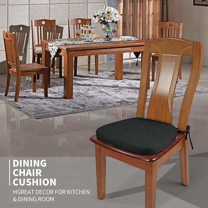 SINOSSO 4 Pack Memory Foam Chair Cushions for Dining Chairs, Friendly Woven Fabric 16" U-Shape Comfortable Kitchen Chair Pads, Removable Slip Resistant Seat Cushions (Set of 4, Black) - Image 2