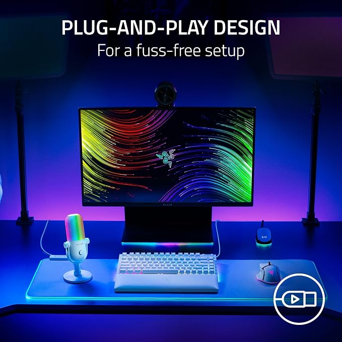 Razer Seiren V3 Chroma RGB, Stream & Game Reactive, USB Microphone, White | Tap-to-Mute Sensor, Condenser Mic, Digital Gain Limiter & Shock Absorber, Works with OBS, Discord, Zoom, Teams - Image 6
