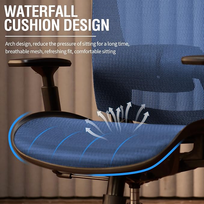 Mesh Office Chair,Ergonomic Computer Desk Chair,Sturdy Task Chair- Adjustable Lumbar Support & Armrests,Tilt Function,Comfort Wide Seat,Swivel Home Office Chair (Blue) - Image 9