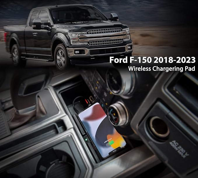 Wireless Chargering Pad for Ford F150 2018-2023 Accessories | Silicone Anti-skid Pad, Button, Indicator Light, Center Console Wireless Charger, Phones Charging Panel for F-150 18-23 - Image 2
