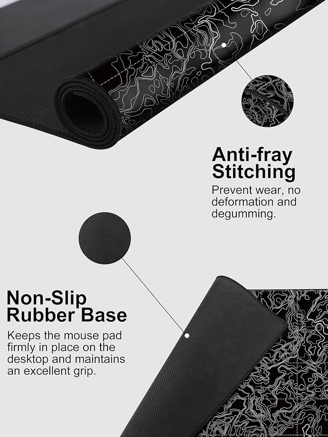 TopMade Mouse Pad with 15W Fast Wireless Charging, 31.5"x15.75" XXL Large Gaming Waterproof Desk Pad with Ultra-Smooth Surface, Non-Slip Base, Computer Desk Mat, Black Topographic Map #3 - Image 6