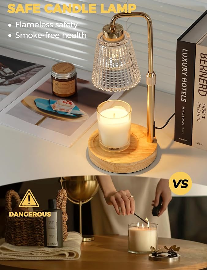 Modern Candle Warmer Lamp with 24h Cycle Timer, Dimmable Wax Melt Warmer | 24h Cycle Timer Dimmable Wax Melt Warmer with 2 Bulbs, Fall Decor for Home Living Room Halloween Decorations Gifts for Mom - Image 2
