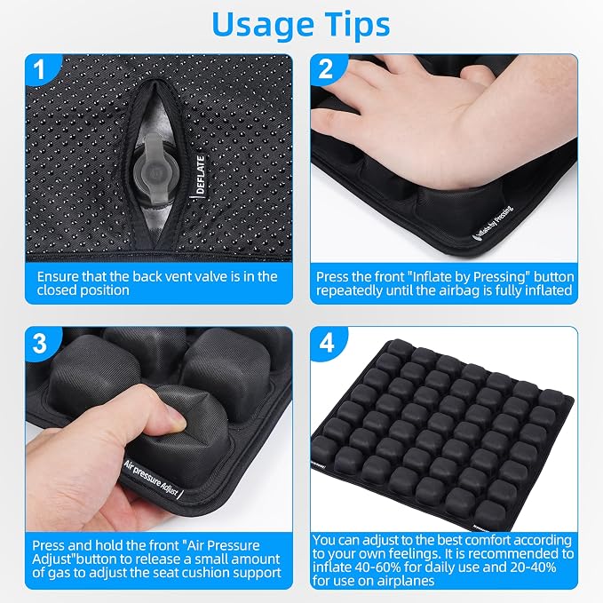 Sodurue Travel Cushion, Airplane Seat Cushion for Long Flights | Built in Inflatable Air Pump, Tailbone Pain Relief Cushion, Suitable for Air Travel,Office,Car,etc, 49 Inflatable Airbags - Image 4