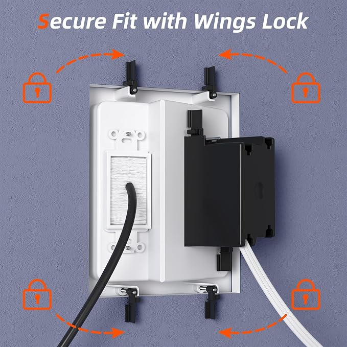 in Wall Cable Management Kit,TV Cable Hider Wall Kit with Brush Wall Plate and 9.8FT Cord,2 AC Outlets,Recessed Outlet Box for Wall Mount TV Home Theater Setups Cords Organizer - Image 7