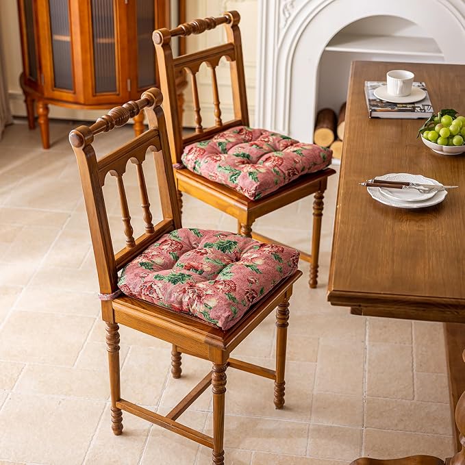 vctops Farmhouse Floral Print Chair Cushions with Ties U-Shaped Soft Comfortable Chair Pads Non Slip Seat Cushions for Indoor Dining Room and Kitchen Chairs (Flower C,16"x16") - Image 5