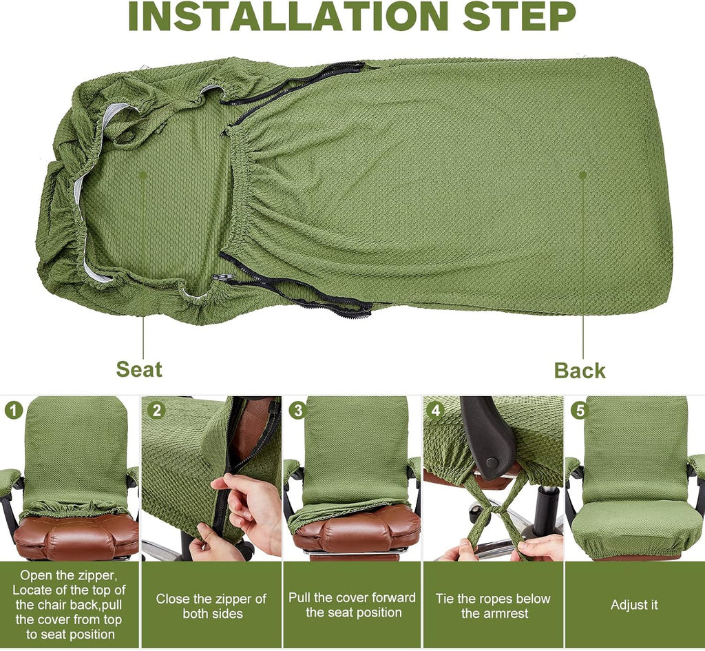 NeColorLife Office Chair Cover with Armrest Covers,Large,Green - Image 6