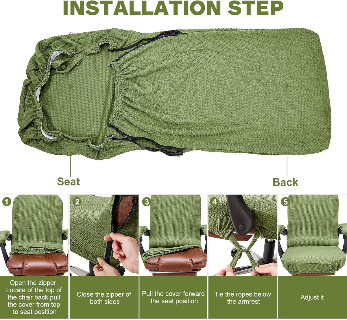 NeColorLife Office Chair Cover with Armrest Covers,Large,Green - Image 6