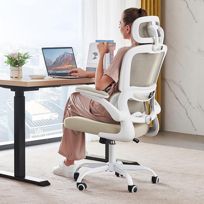 TRALT Office Chair Ergonomic Desk Chair - Gaming Chair with Lumbar Support | 330 LBS Home Office Desk Chairs with Headrest, Reading Chair with Flip-up Armrests, Comfortable Computer Chairs (1, Beige) by TRALT