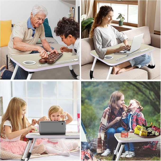 Zapuno Laptop Lap Desk, Foldable Laptop Table Tray with 4 USB Ports Storage Drawer and Cup Holder, Lap Bed Desk Notebook Stand Laptray Portable Standing Table for Bed Couch Floor - Image 6