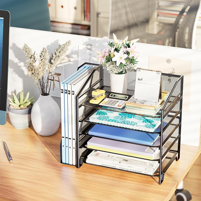 Simple Trending 5-Tier Desk File Organizer, Paper Organizer, Black | Adjustable Letter Trays, Side File Shelf, Durable Steel Mesh, Space Saving, for Home Office, 15.4"L x 9"W x 13"H - Image 5