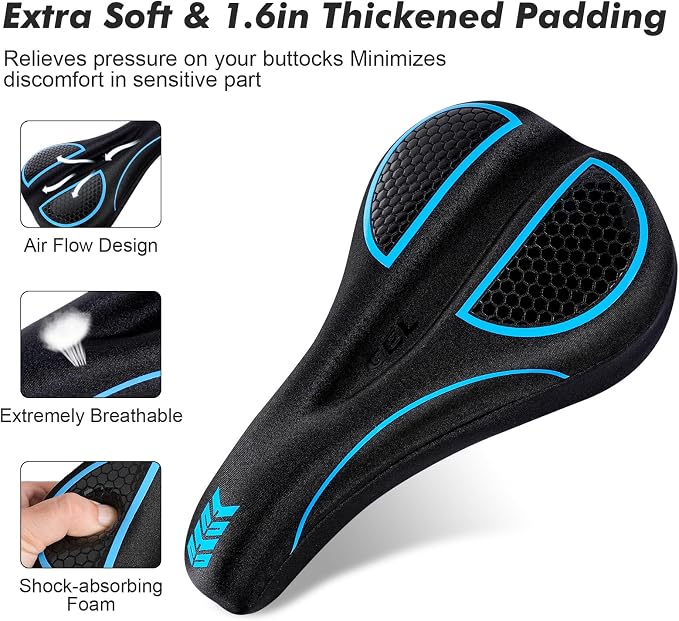 Bike Seat Cushion Gel Padded Bike Seat Cover Extra Soft Comfy for Men Women Comfort,with Peloton Stationary, Exercise, Mountain Bikes, Road & Electric - Image 7