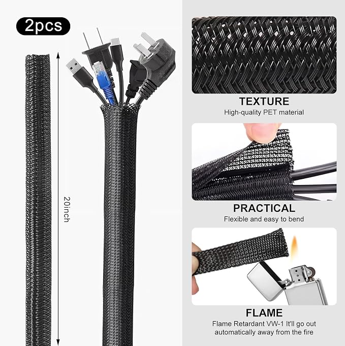 137PCS Cable Management Kit 4 Cable Sleeve Split 100 Cable Zip Ties 10 Cable Clips 15 Adhesive Wall Cable Tie 10 Cable Zip Tie for TV Computer Office Home Under Desk - Image 3