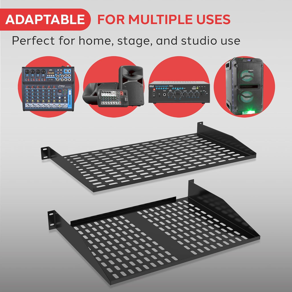 Pyle 19-Inch 1U+2U Server Rack Shelves - Universal Mounting Tray for Computer Racks & Cabinets, Wall Mount Compatible, Ventilated Design for Air Circulation, Black Computer Case,110lbs Weight Capacity - Image 4