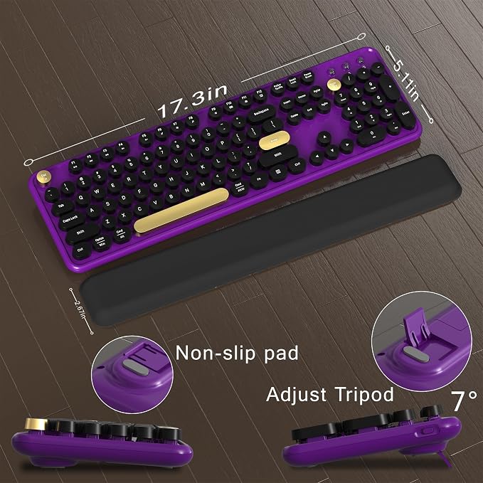 Colorful MPTOG Wireless Computer Keyboard and Mouse Combo (Black-Purple) | Retro Round Typewriter Keycaps, Power Switch, Ergonomic Design, 2.4GHz Wireless for Windows, Mac, PC - Image 6