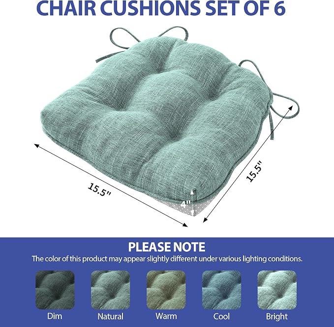 IPYNBAP Chair Cushions for Dining Chairs Set of 6, Kitchen Chair Cushions, Chair Pads with Ties Non Slip Backing, Christmas Room Decor, Tufted Memory Foam Seat Cushion 6 Pack, 15.5x15.5x4, Sage Green - Image 2