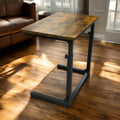 Height Adjustable C-Shaped Sofa Side Table, Laptop Table for Couch & Bed, Rustic Brown by Tinymod