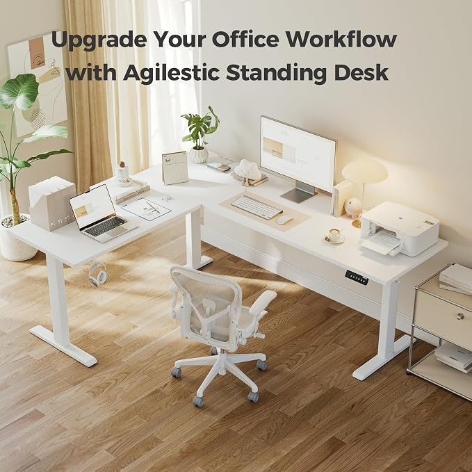 Agilestic L Shaped Electric Standing Desk Adjustable Height, 75 Inch, White | Electric Height Adjustable, Spacious Corner Desktop, Sturdy Steel Frame, Memory Presets, 176 lbs, Splice Board - Image 3