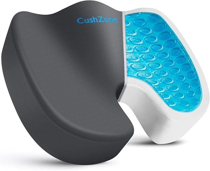 Gel Seat Cushion, Enhanced Memory Foam Cushion for Tailbone Pain, Gray | Cooling Gel for Office Chair, U-shaped Design Chair Cushion for Gaming, Car, Wheelchair, Non-Slip Base, Washable Cover by CushZone