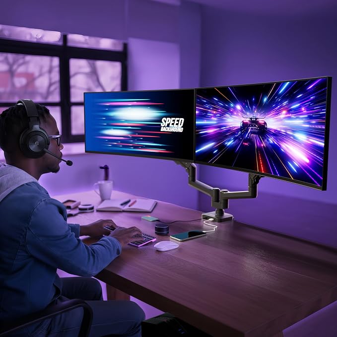 Mount-It! Proflex Series Heavy-Duty Dual Monitor Arm for 17–35” Screens, Gas Spring, Full Motion, USB-C & USB 3.0 Ports, VESA 75/100, Fits Ultrawide & Curved Displays, Clamp or Grommet Base | Gas spring full motion arms with USB-C & USB 3.0 ports, VESA... - Image 8