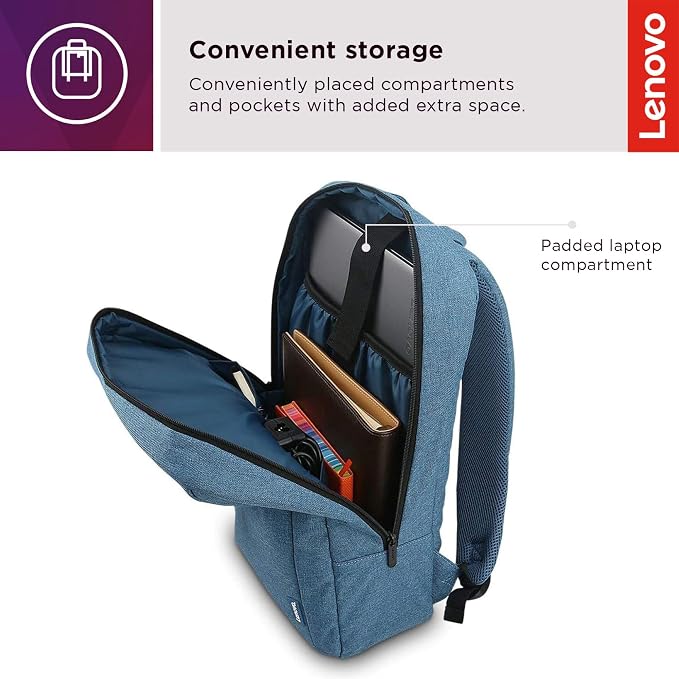 Lenovo Casual Laptop Backpack B210-15.6 inch - Padded Laptop/Tablet Compartment - Durable and Water-Repellent Fabric - Lightweight - Blue (Pack of 3) - Image 5