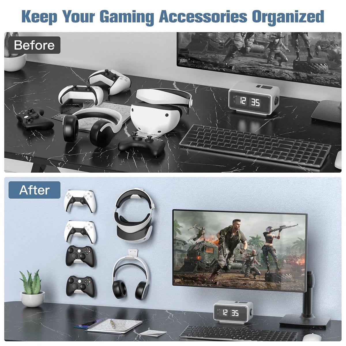 KUNSLUCK 2 Pack Controller Wall Mount for PS5, Xbox, Switch Controller, Wall Mount Stand for Controller&Headset, Adhesive/Screws Installation (White) - Image 5