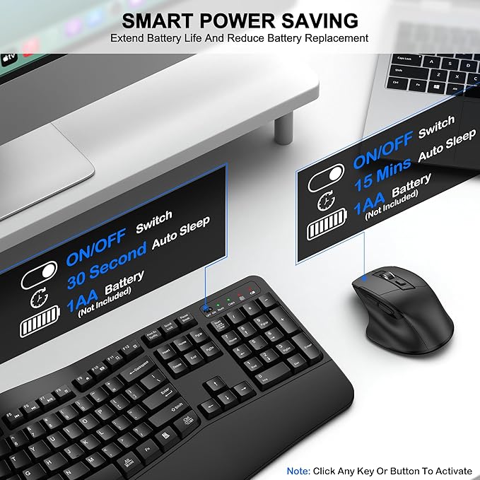 Wireless Keyboard and Mouse Combo, 2.4G Ergonomic Wave Keys(Black) | Full Size Wave Keyboard with Wrist Rest, 3-Level DPI Adjustable Ergonomic Mouse for Windows and Mac OS Desktop/Laptop/PC - Image 6