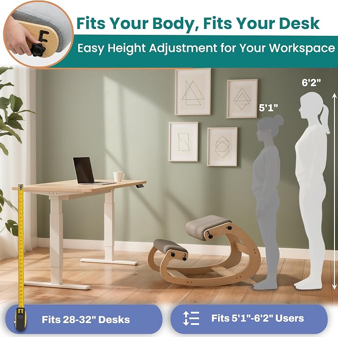 Ergonomic Kneeling Chair with Adjustable Seats - Knee Chair for Posture Correction & Kneel Rocking Stool for Desk - Back Pain Relief for Home and Office, Supports 250 pounds - 5 Years Warranty - Image 5